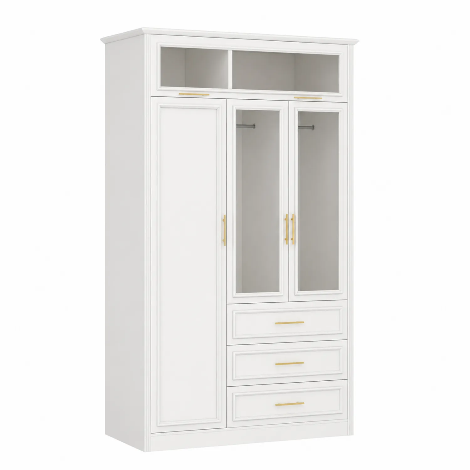 Biała Szafa Garderobiana z Lustrami MDF 200x150x60 cm-Norvitron