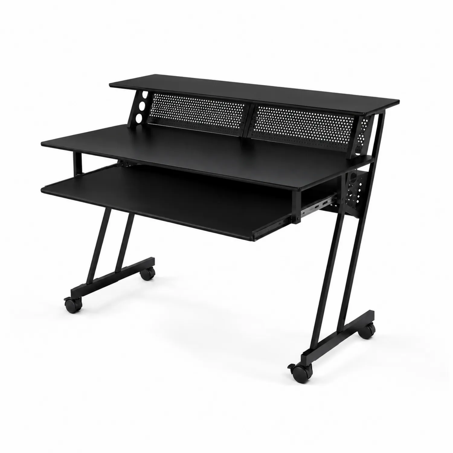 Biurko komputerowe z półką na klawiaturę czarne stal MDF 120cm-Norvitron