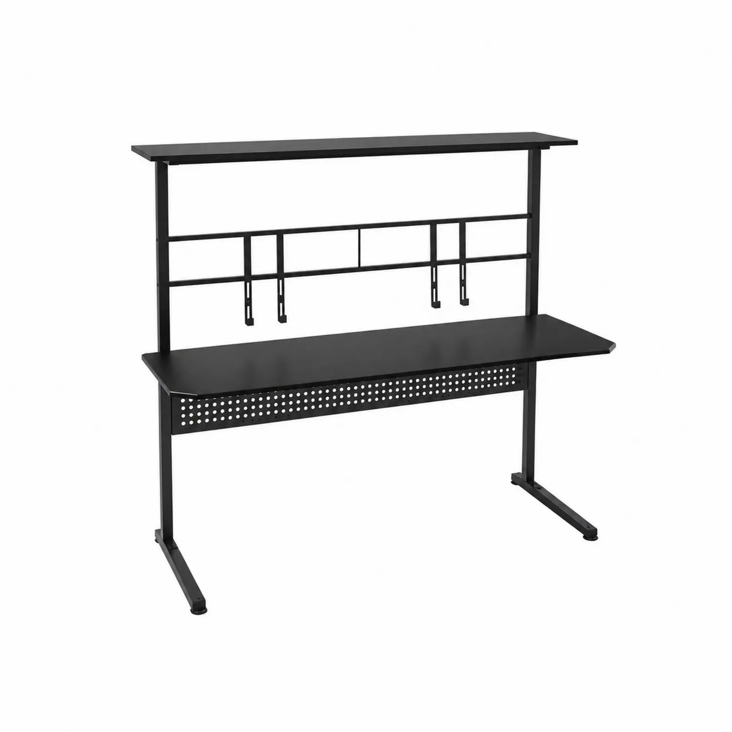 Biurko komputerowe czarne z półką metalowe 120x60x90 cm-Norvitron