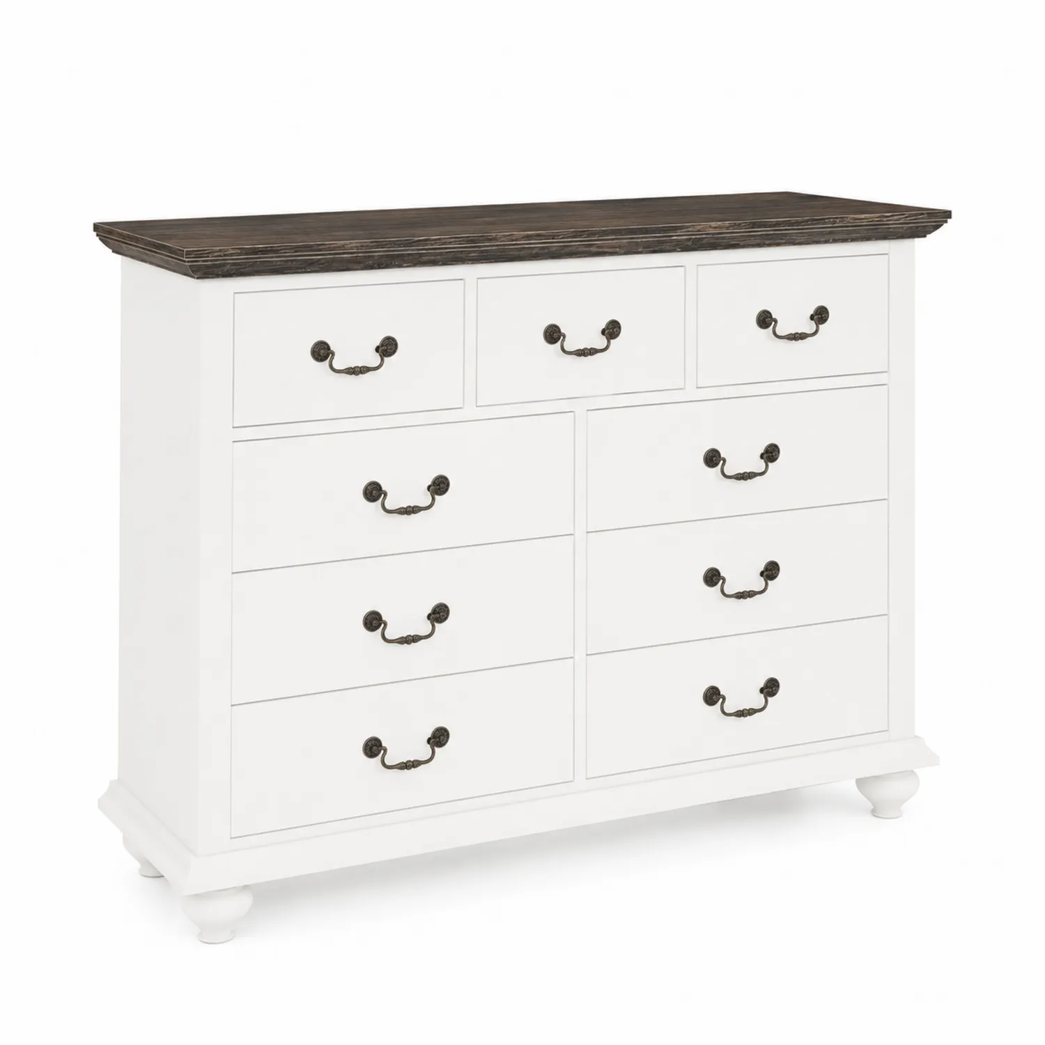 Komoda z 9 szufladami drewno i MDF biała/brązowa 120cm-Norvitron