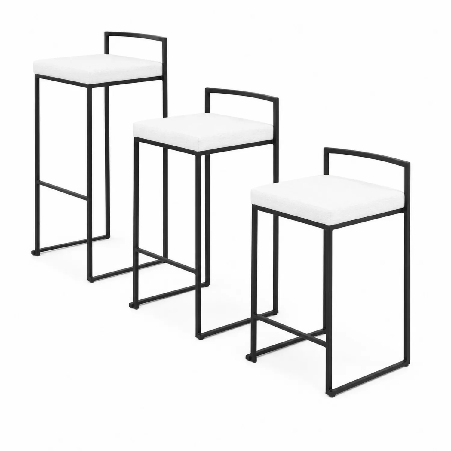 Zestaw 3 Stołków Barowych Metalowe z Białym Siedziskiem, 75 cm