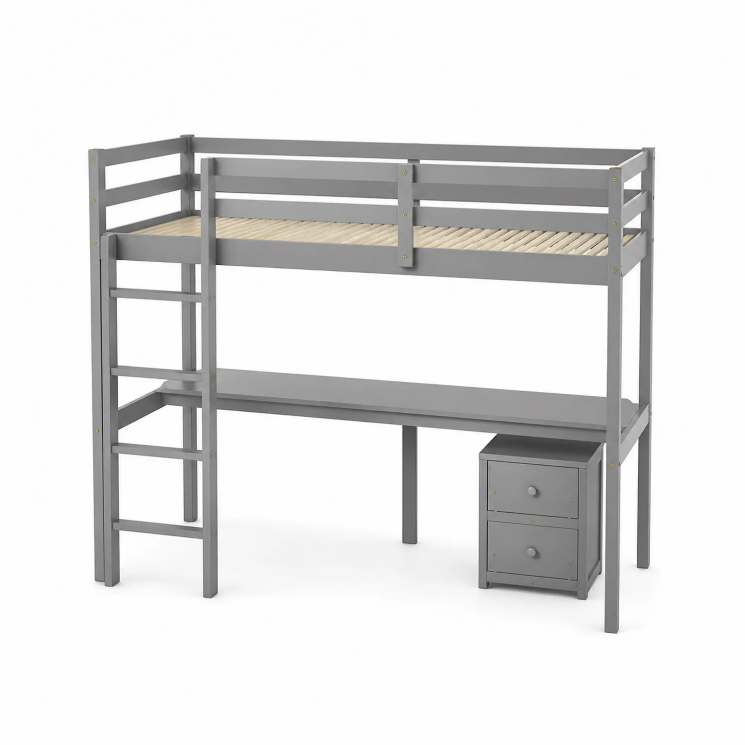 Łóżko piętrowe z biurkiem z drewna sosnowego 90x200 cm Szare
