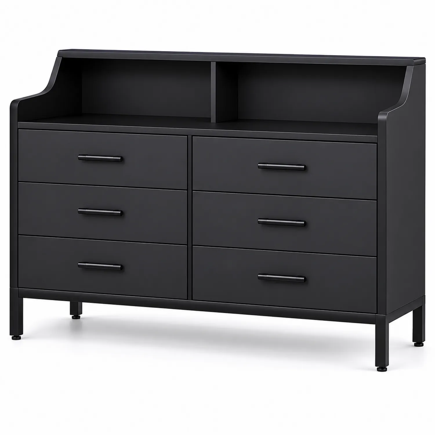 Komoda czarna z 6 szufladami z MDF i metalu