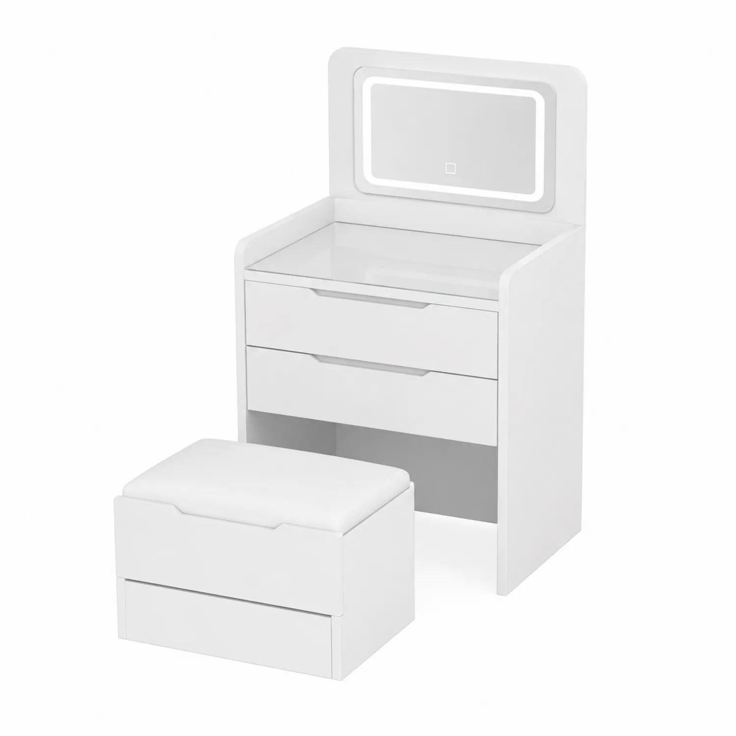 Toaletka z lustrem LED biała z taboretem MDF