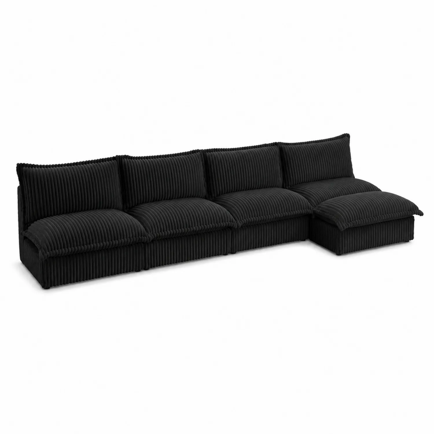 Czarna Modułowa Sofa Narożna Sztruksowa 5-częściowa