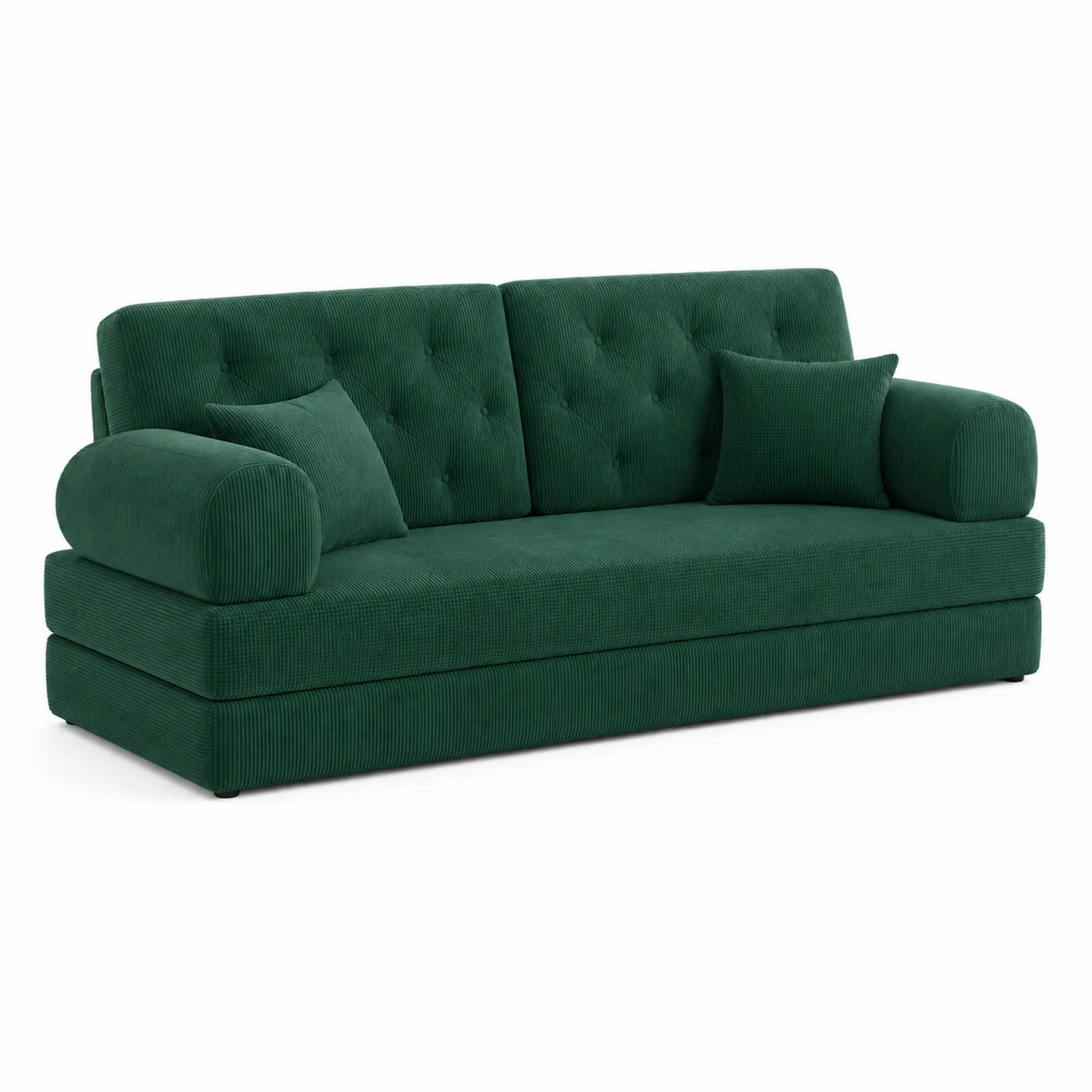 Sofa trzyosobowa sztruksowa zielona z poduszkami