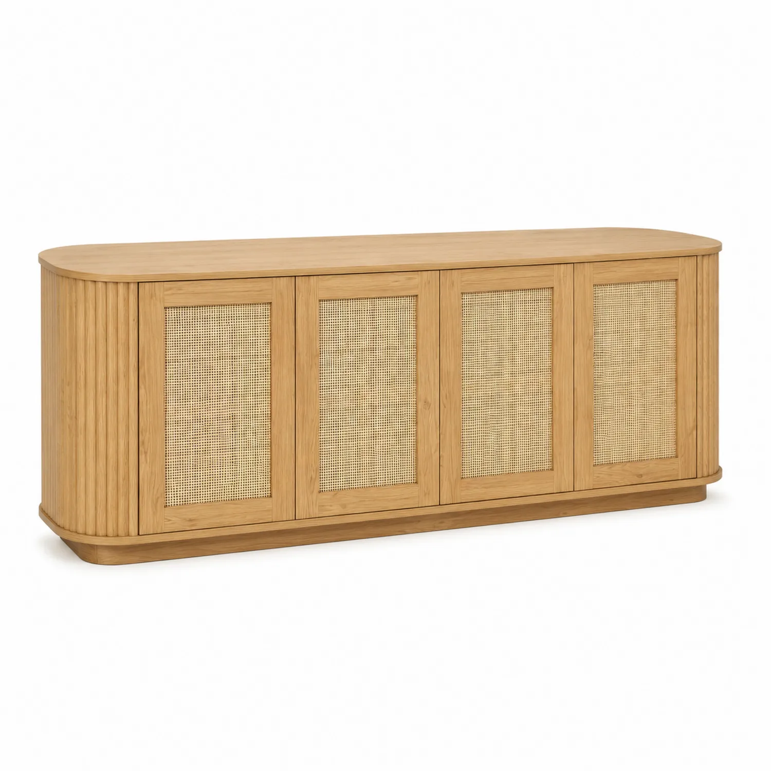 Szafka RTV z drewna dębowego i rattanu 200x45x70 cm
