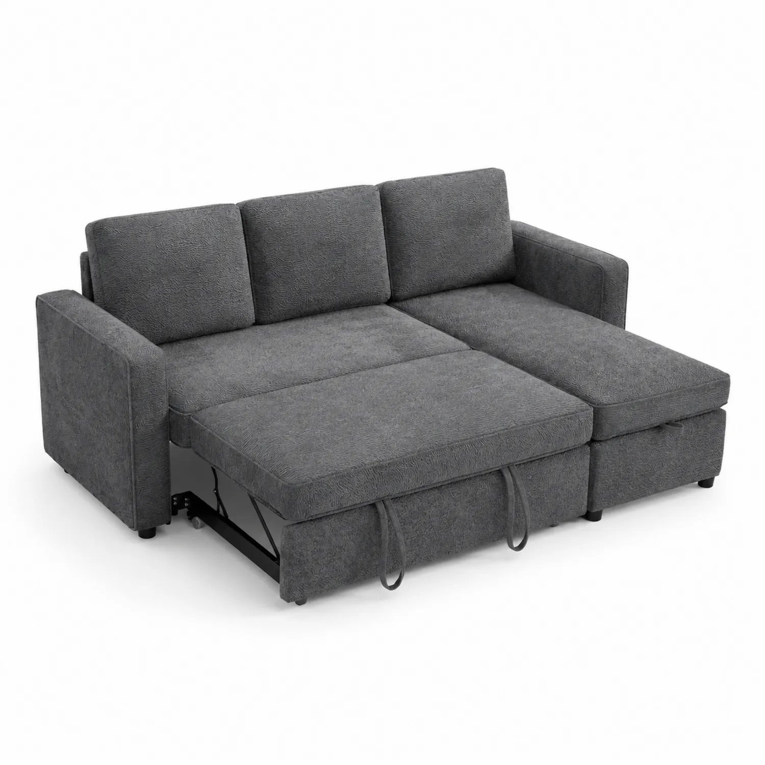 Sofa narożna rozkładana z tkaniny poliestrowej w kolorze szarym 200 cm