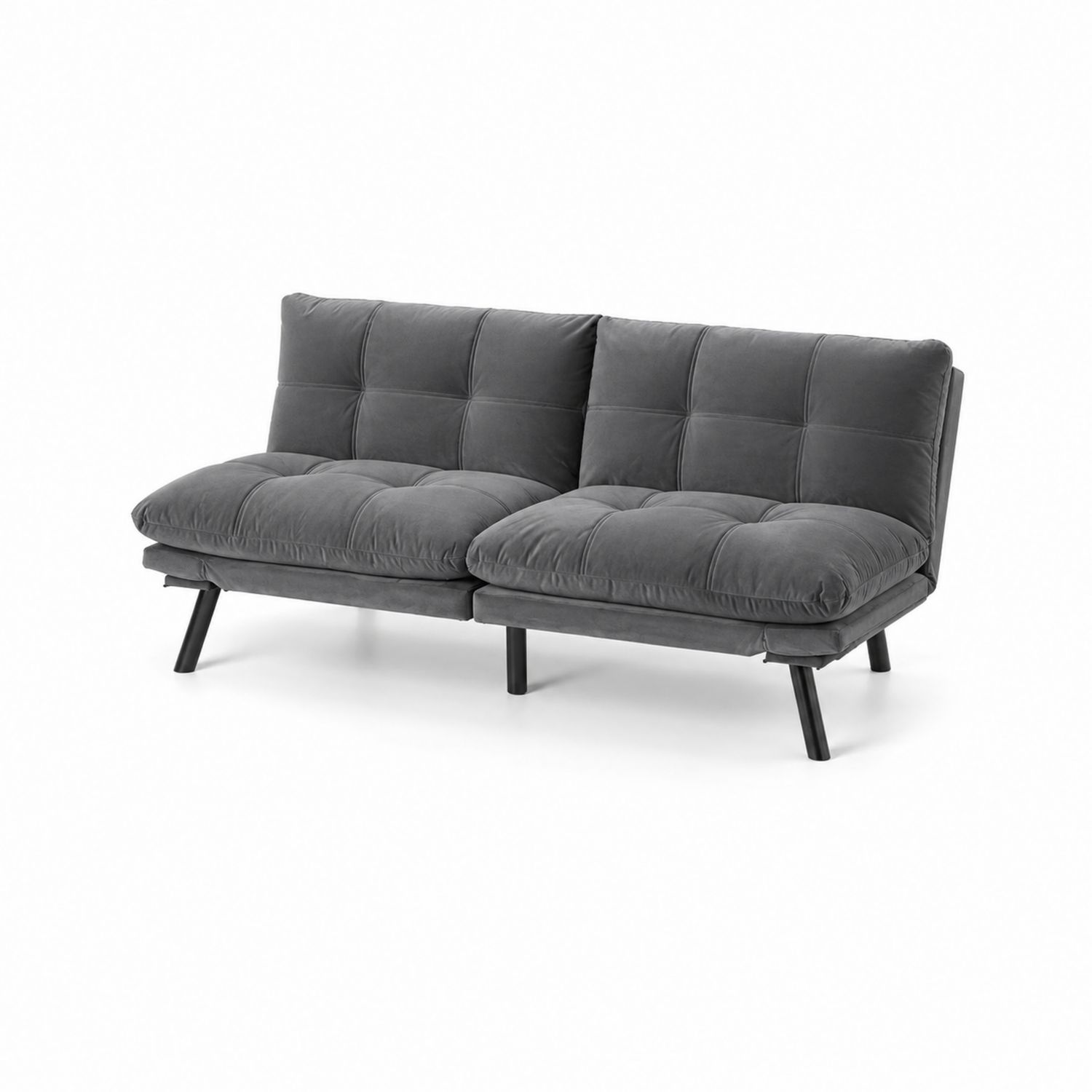 Sofa rozkładana z weluru szara z metalowymi nogami