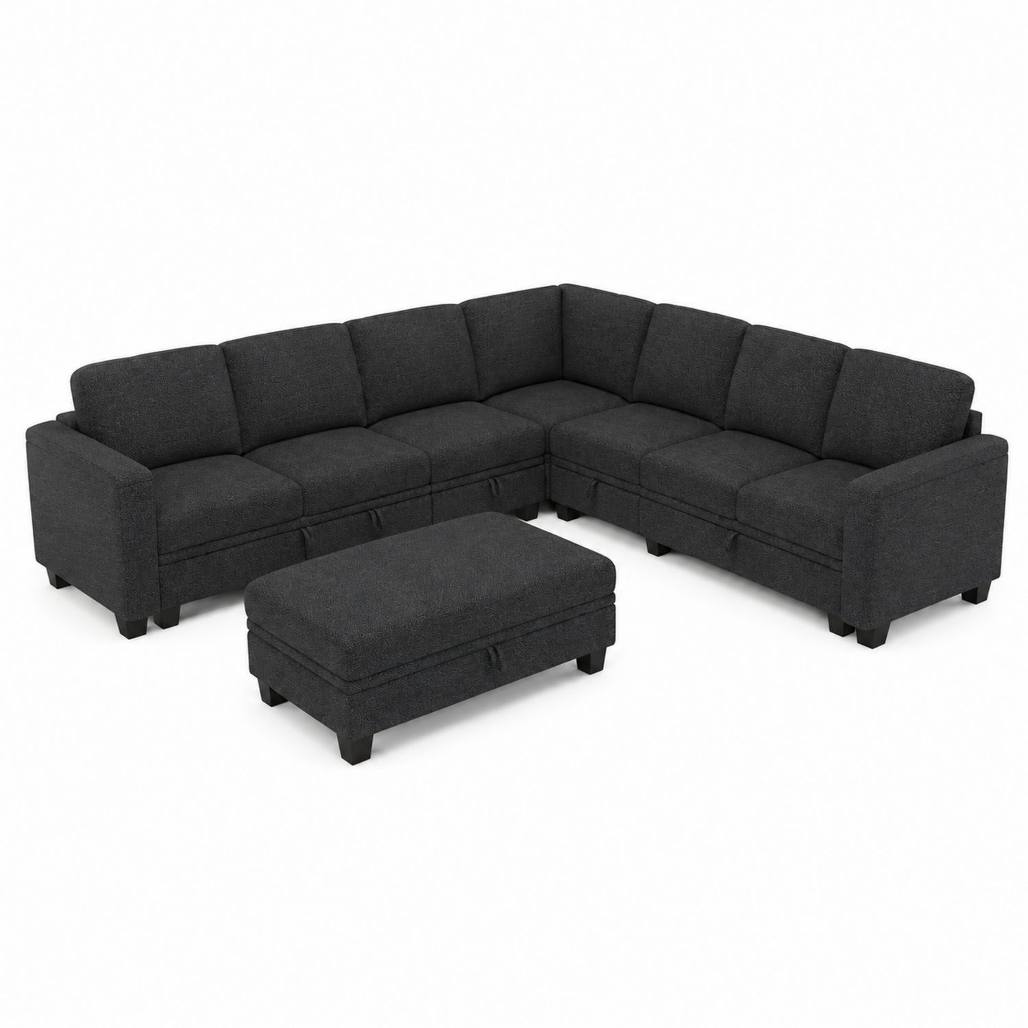 Narożna sofa 6-osobowa z podnóżkiem, tapicerowana, antracytowa