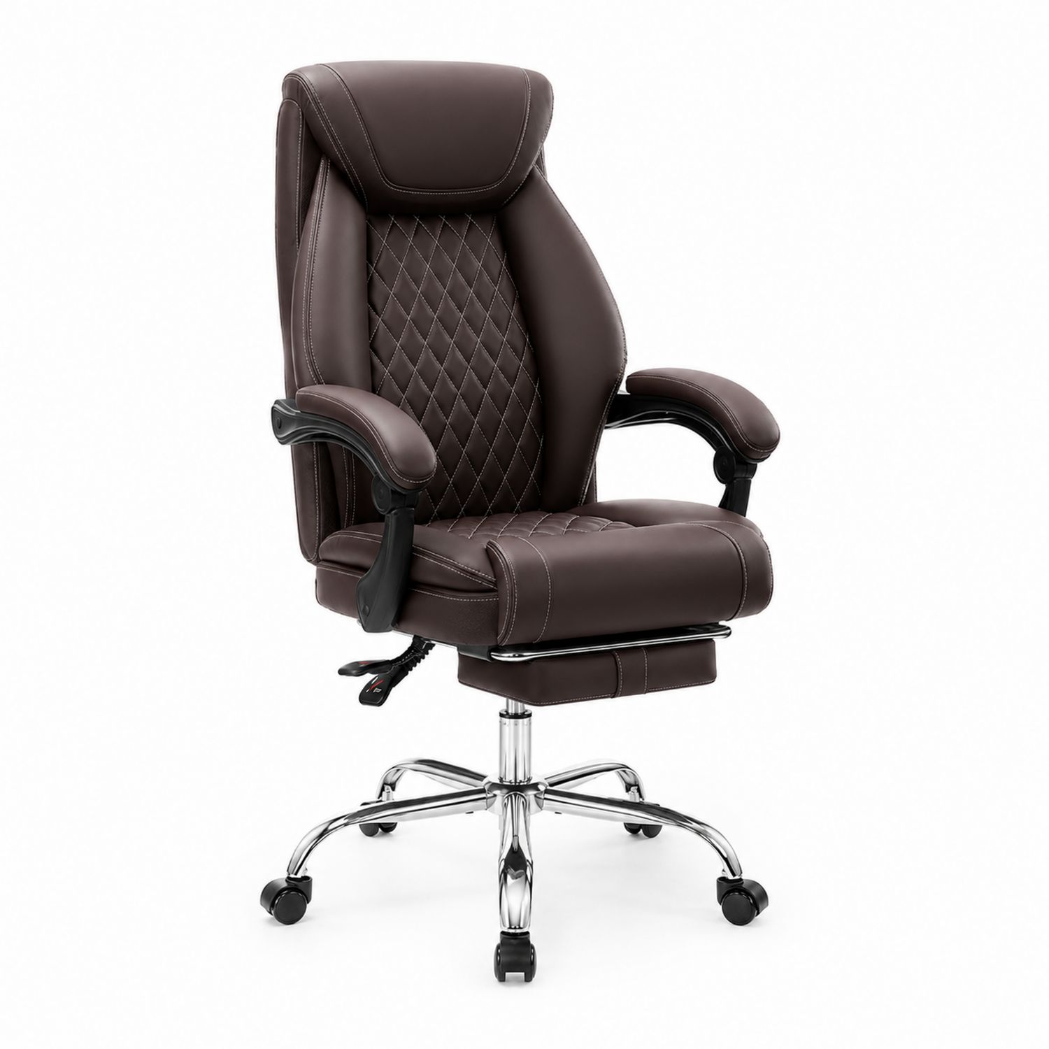 Fotel biurowy ergonomiczny skóra PU brązowy z podnóżkiem