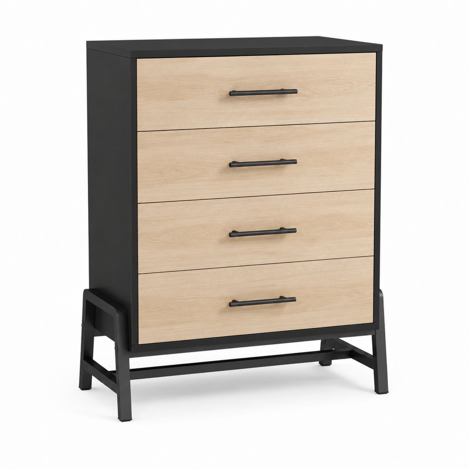 Komoda z 4 szufladami metalowa z laminowaną płytą 100x80x40 cm Czarny/Drewniany