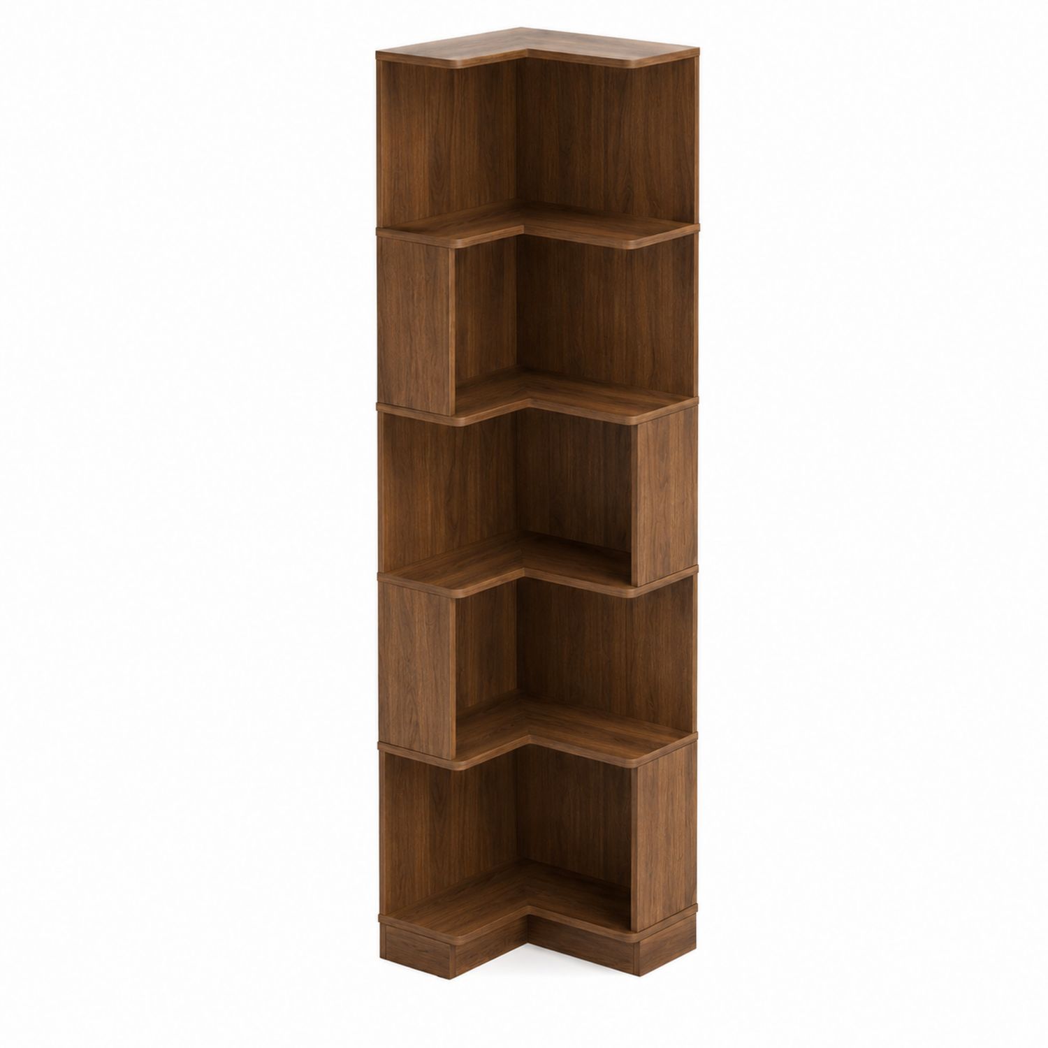 Regał narożny z 5 półkami, MDF, Fornir orzechowy, 180 cm