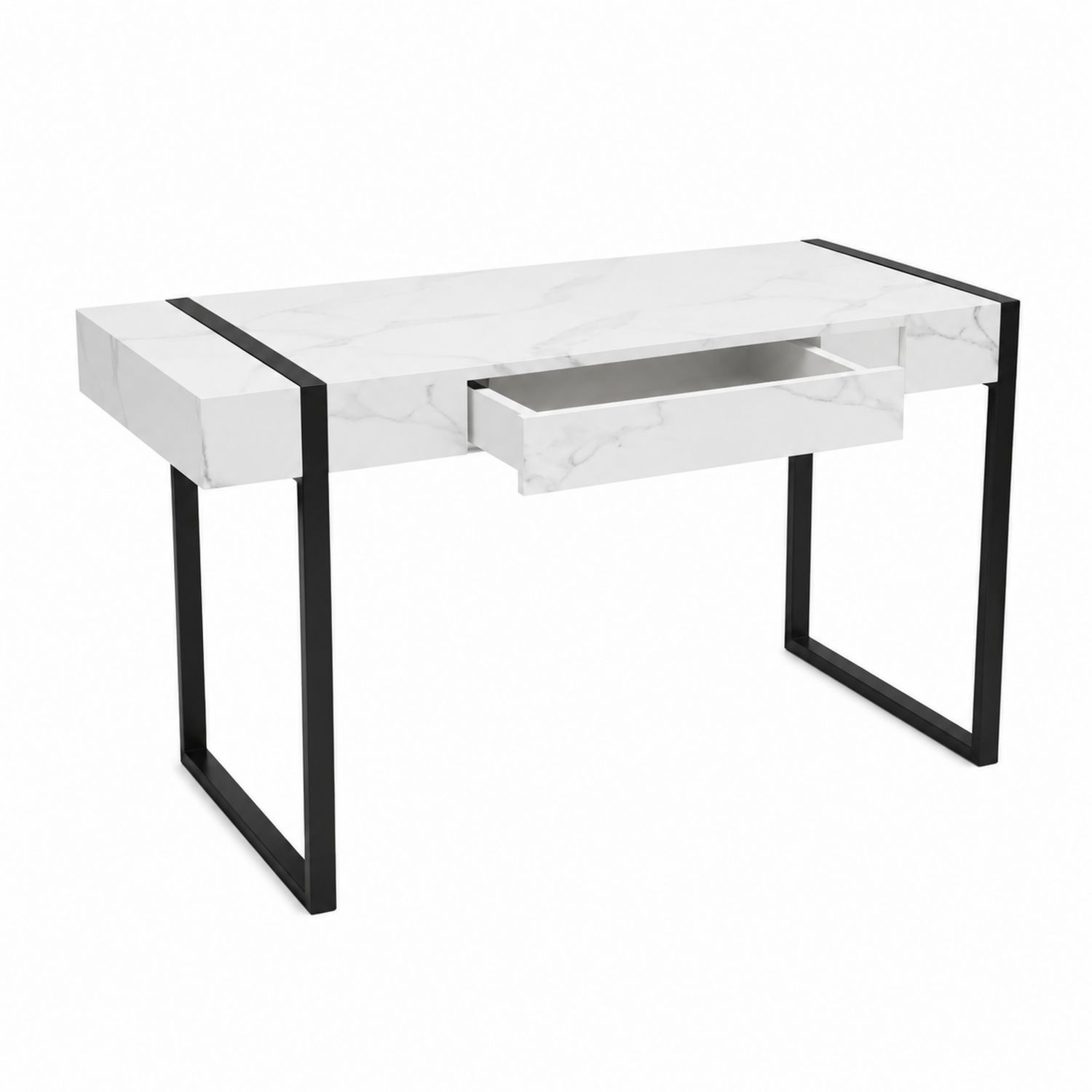 Biurko z szufladą 120x60x75 cm MDF/metal Biały/Czarny