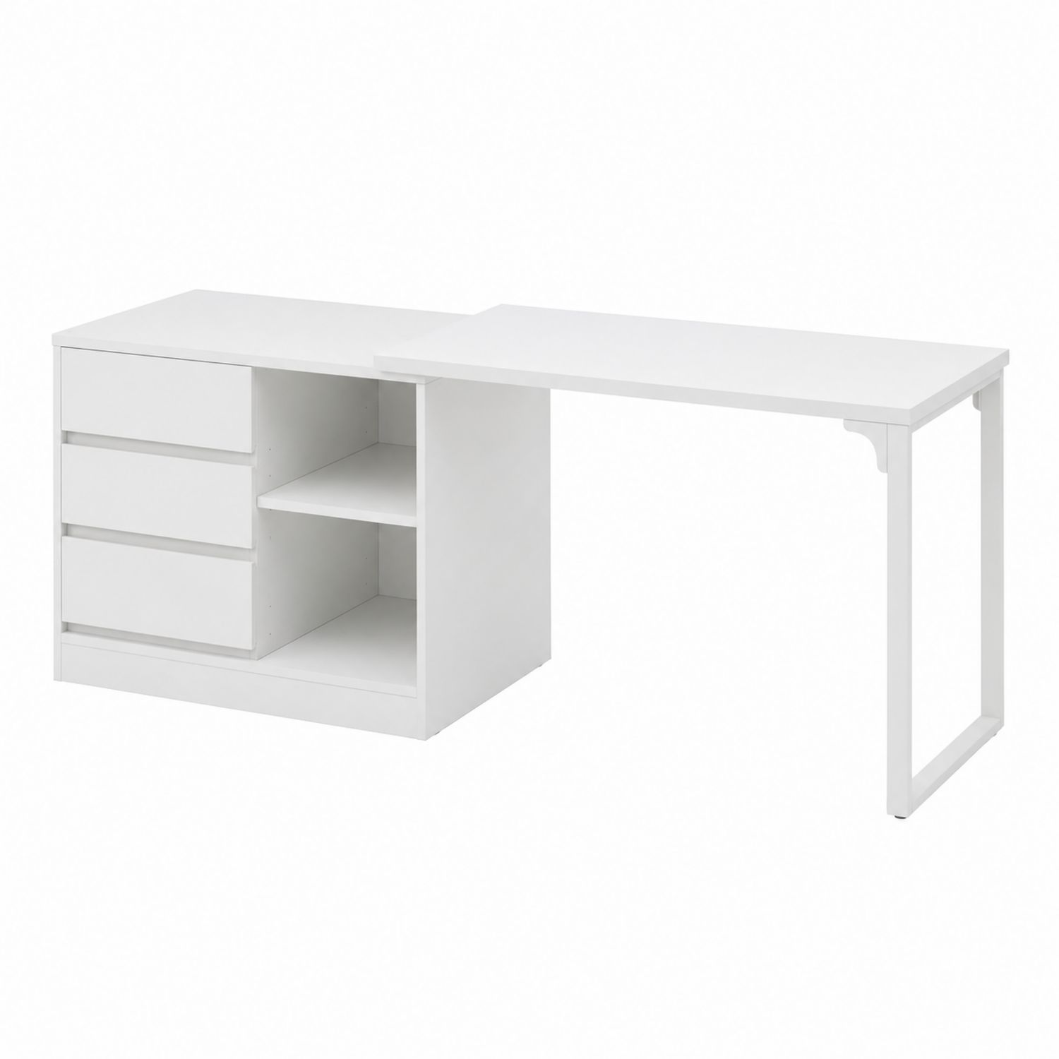 Białe biurko narożne z szufladami i półkami MDF 130x60x75cm