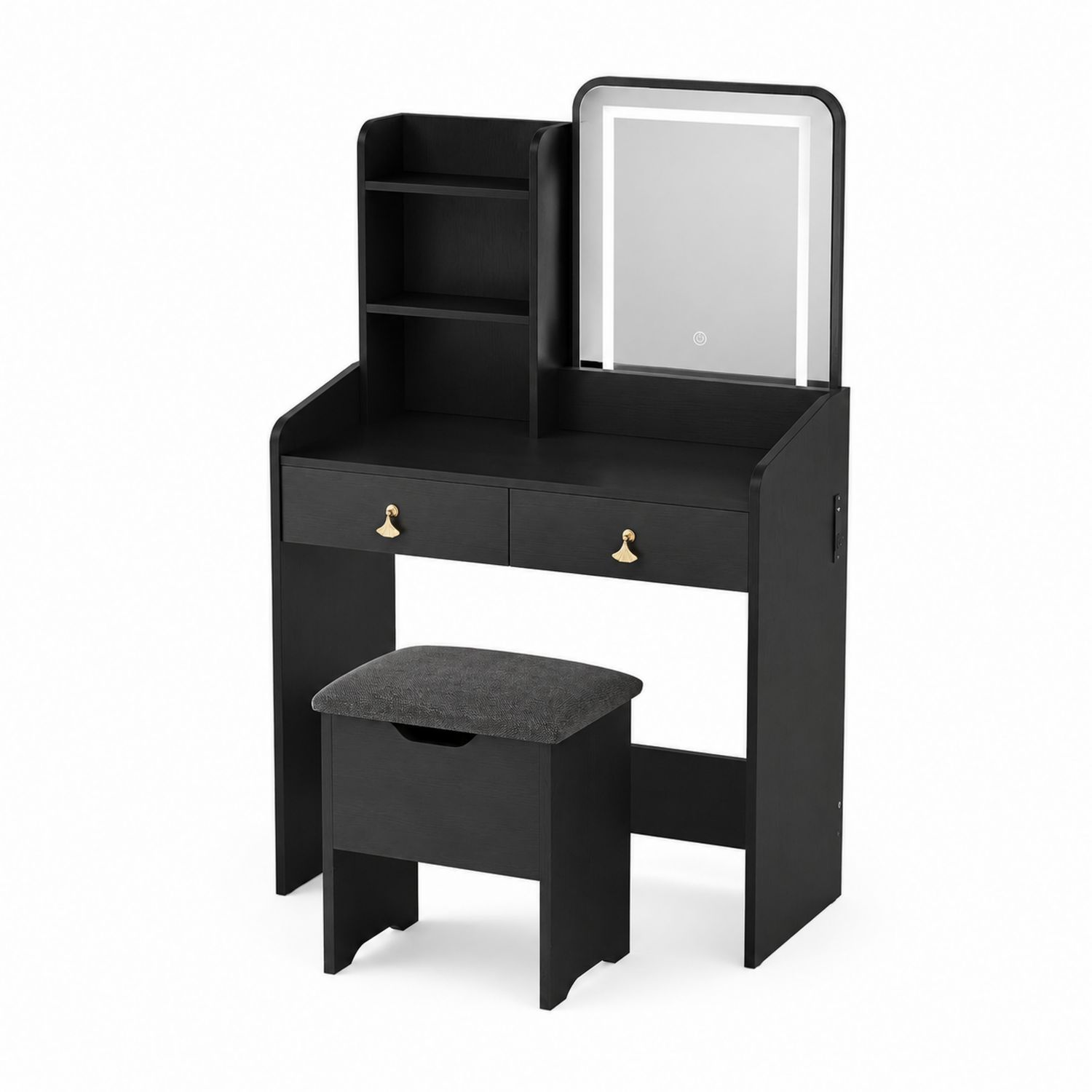 Toaletka z lustrem LED, czarne, MDF i metal