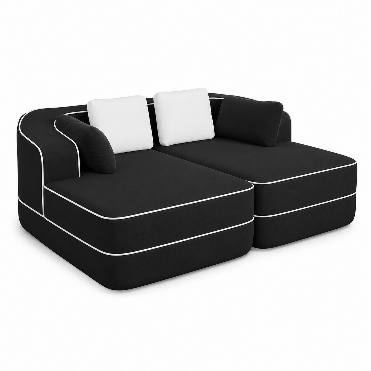 Sofa narożna z tkaniny poliestrowej, czarna i biała