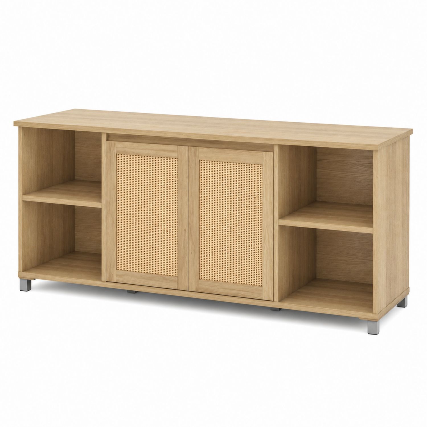 Szafka RTV drewniana z rattanowymi drzwiami 120 cm Dąb Jasny