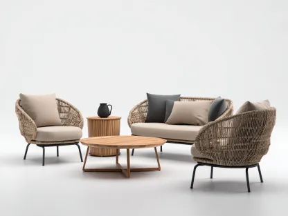 Sofás de exterior ratán 135x72x80 cm marrón-gris para jardín - conjunto moderno con sofá de 2 plazas 2 sillones y 2 mesas-Javexiroom