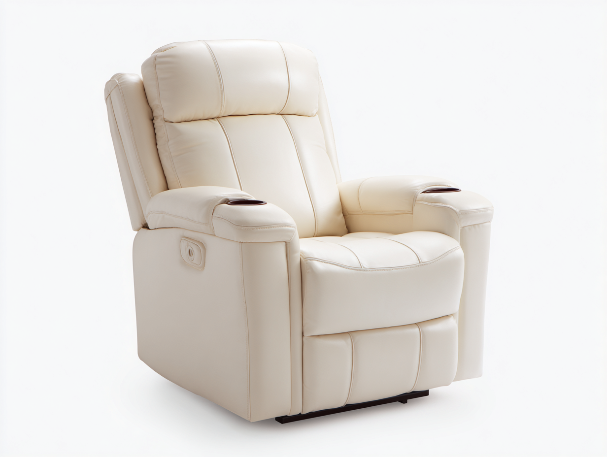 Sillones reclinables piel sintética 90x95x105 cm - Crema - Portavasos integrados - Diseño moderno-Javexiroom