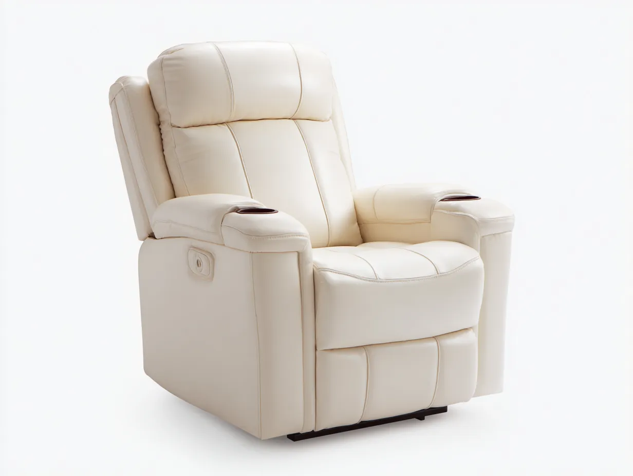 Sillones reclinables piel sintética 90x95x105 cm - Crema - Portavasos integrados - Diseño moderno-Javexiroom