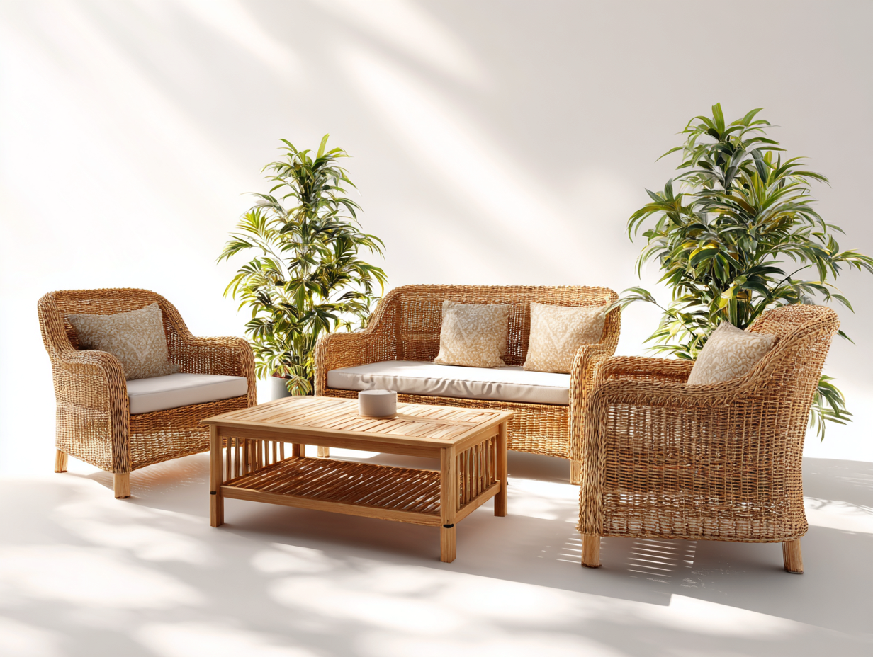 Sofás de exterior ratán 138x72x82 cm marrón para jardín - conjunto moderno con 1 sofá de 2 plazas 2 sillones y mesa de centro-Javexiroom