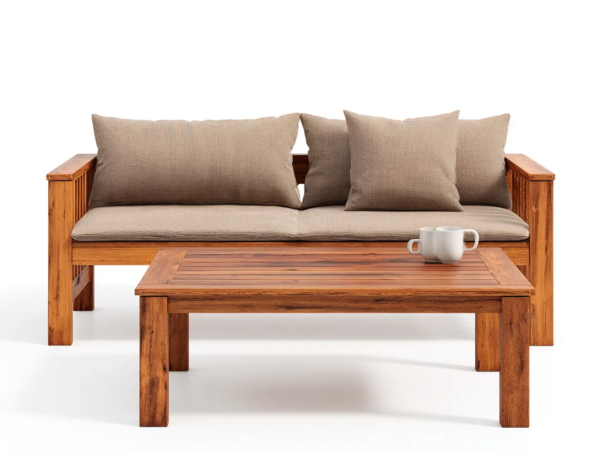 Sofás de exterior madera 180x75x80 cm 100x60x45 cm - marrón-beige - conjunto moderno con mesa de centro-Javexiroom