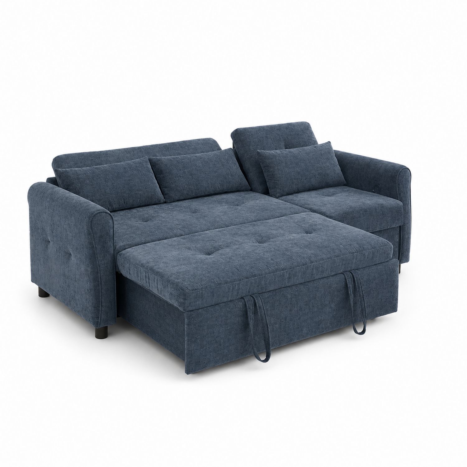 Sofa Rozkładana 3-osobowa z Tkaniny Poliestrowej Niebieska