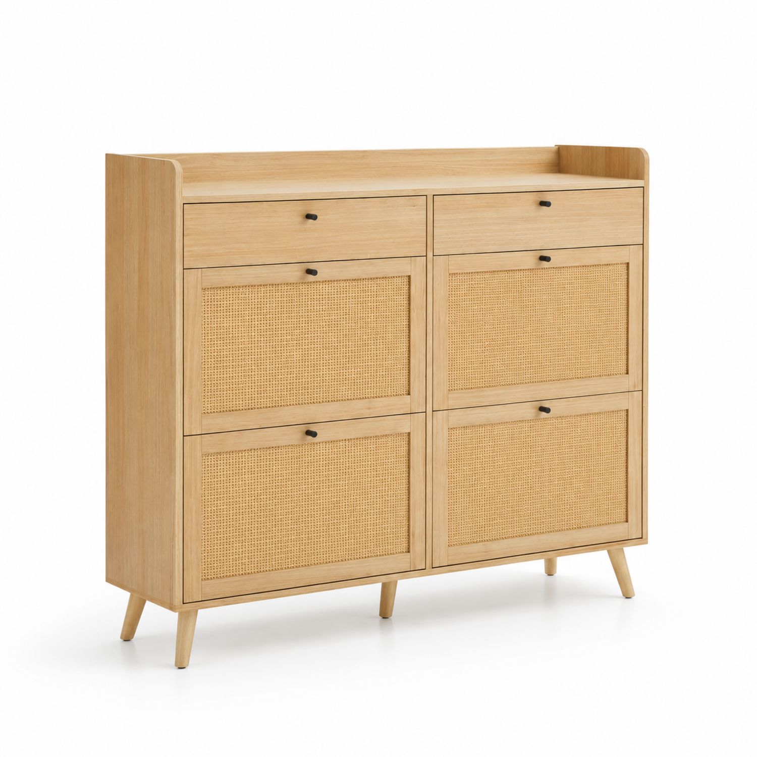 Szafka na buty drewniana z rattanem 120x35x110 cm