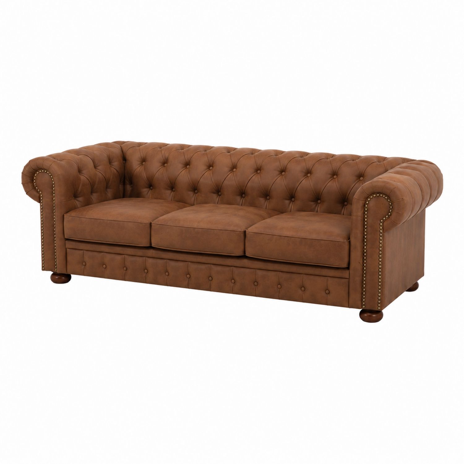 Sofa Chesterfield 3-osobowa z brązowej skóry