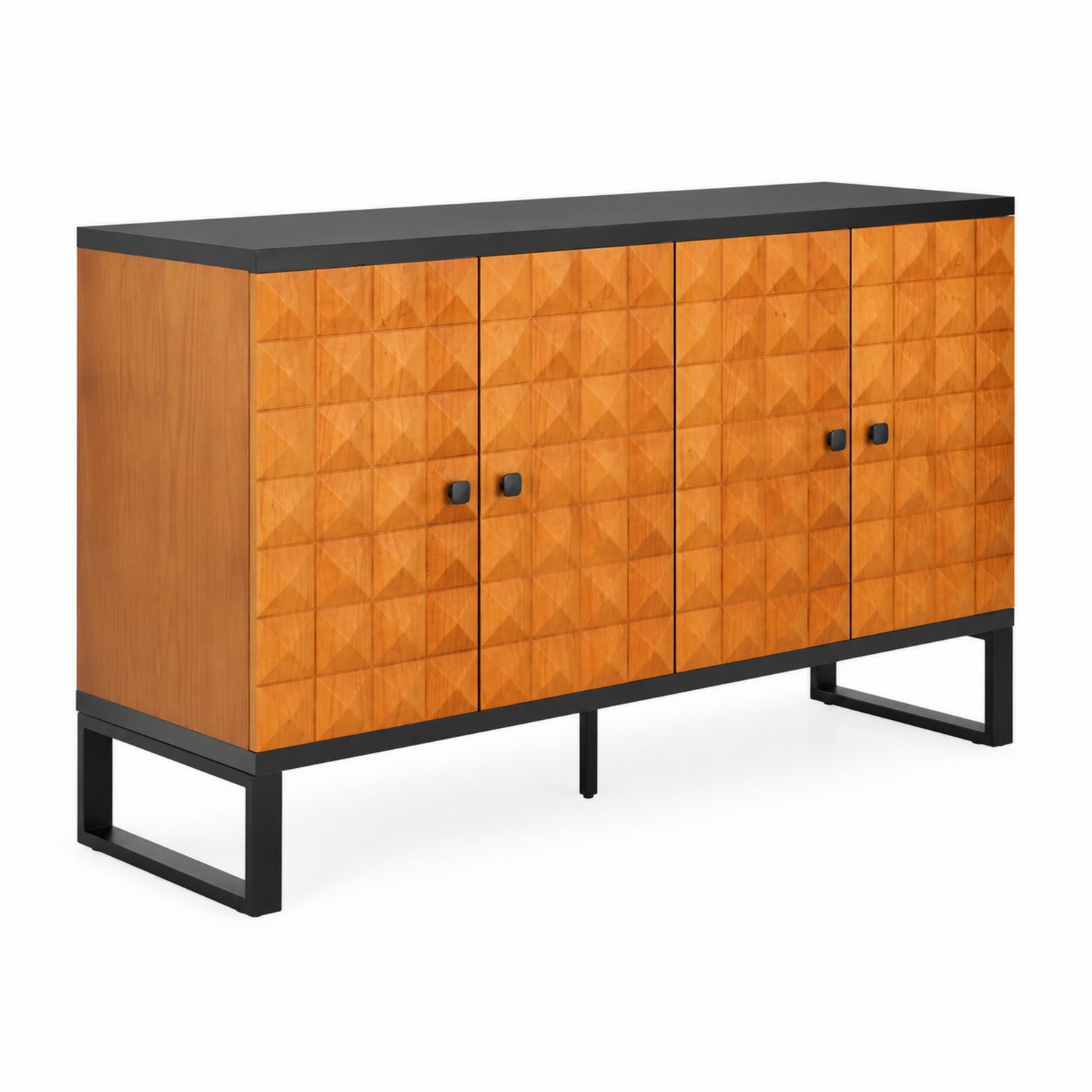 Komoda drewniana z metalowym stelażem i geometrycznym wzorem 160x45x80 cm