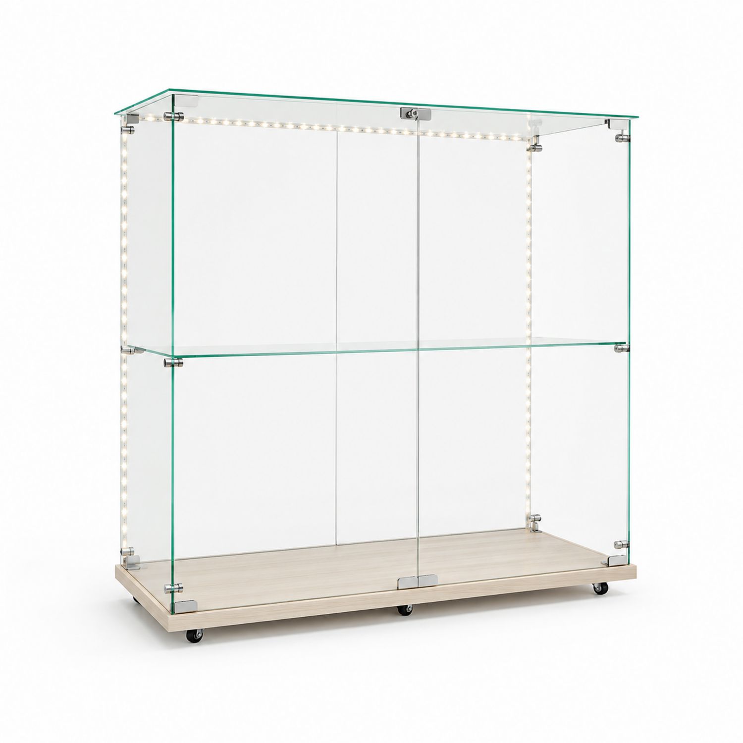 Witryna ze szkła hartowanego z LED i drzwiami przesuwnymi 120x40x180 cm