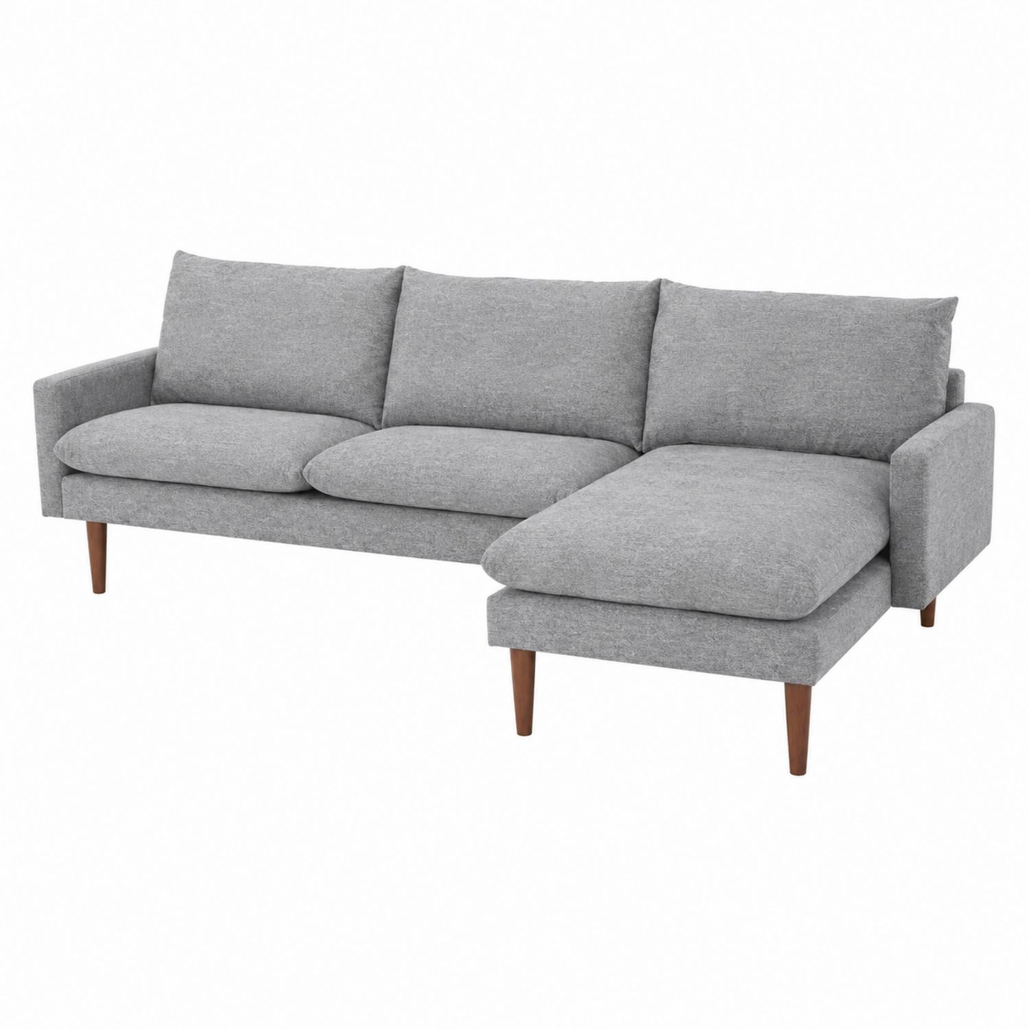 Sofa narożna z tkaniny poliestrowej szarej z drewnianymi nogami