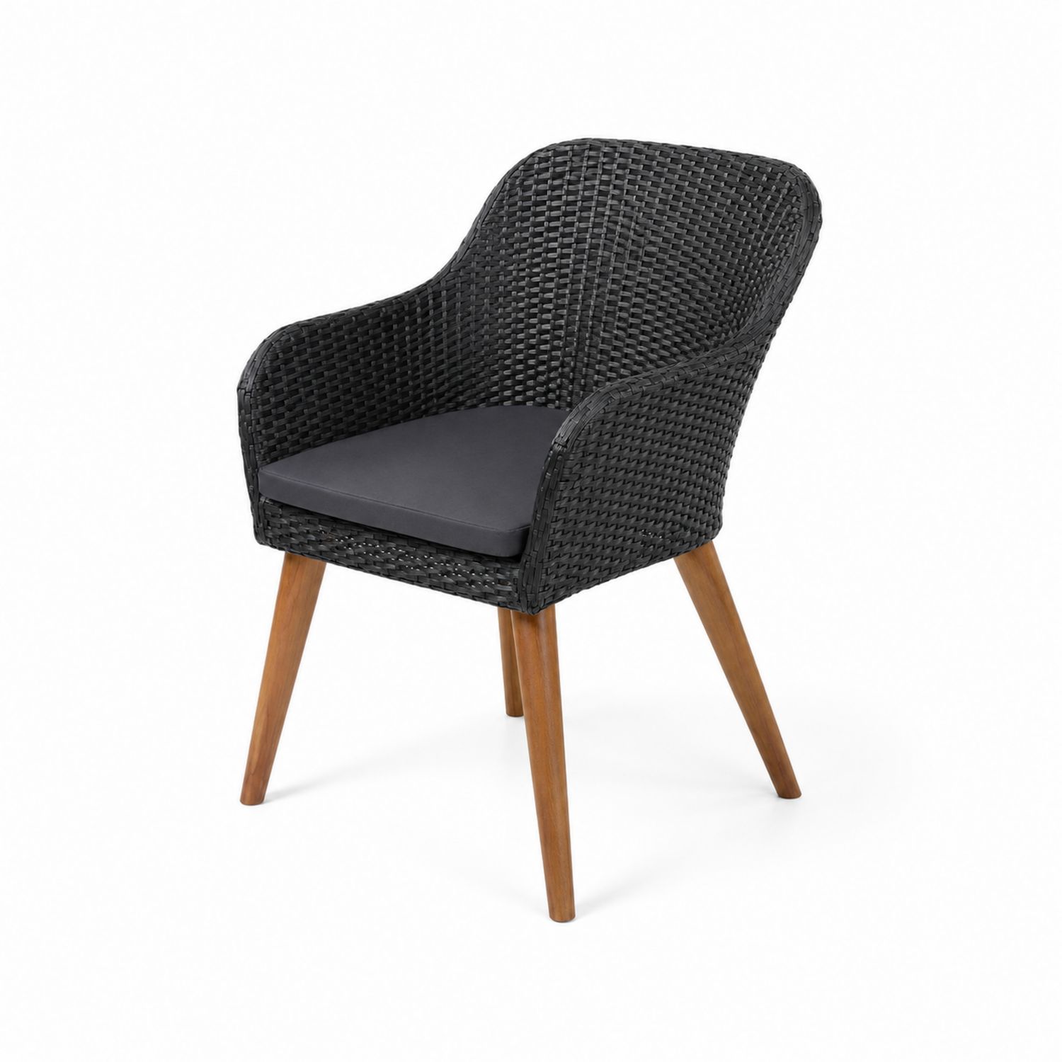 Krzesło z podłokietnikami, rattan syntetyczny, drewno akacjowe, Czarny