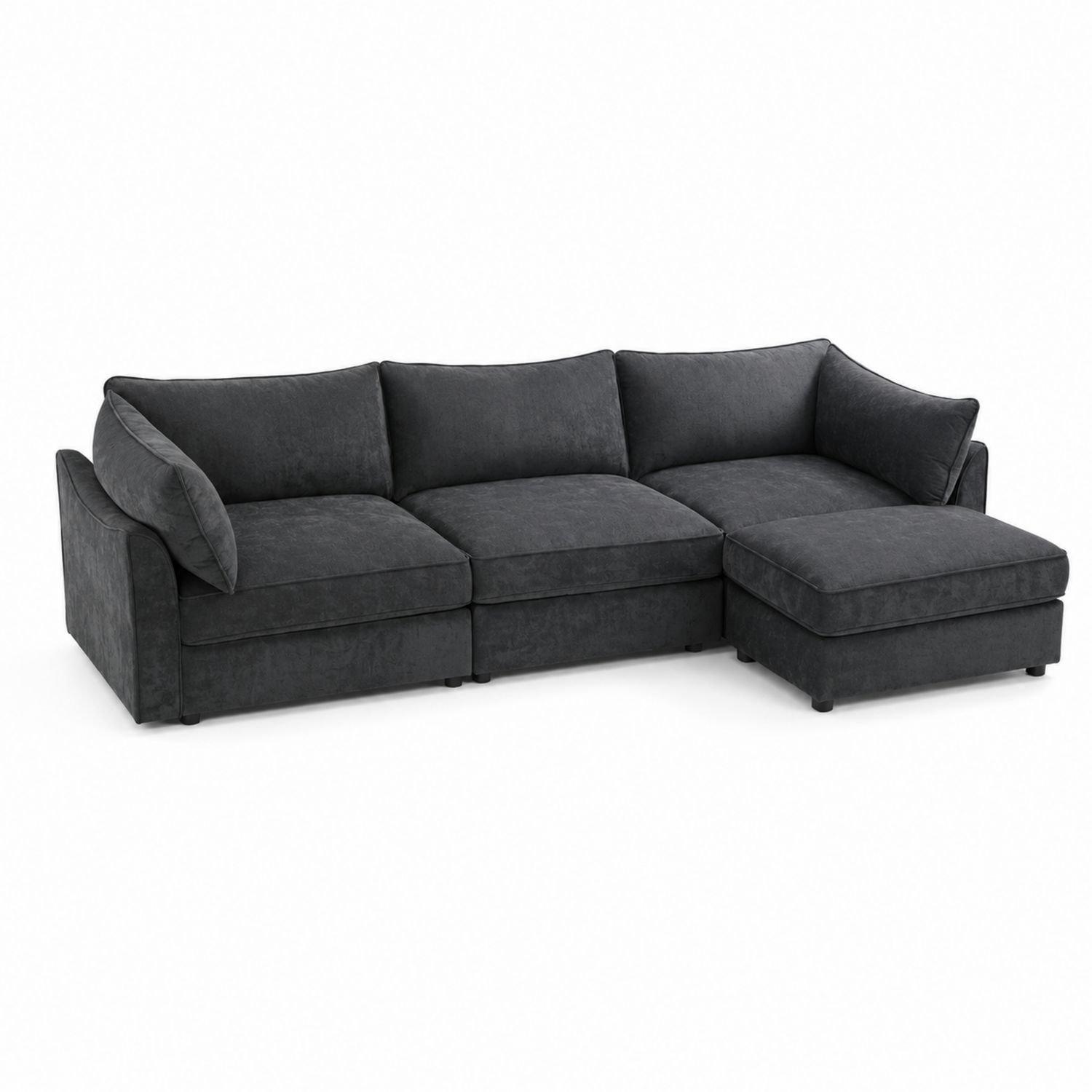 Narożna sofa modułowa z pufą, ciemnoszary welur