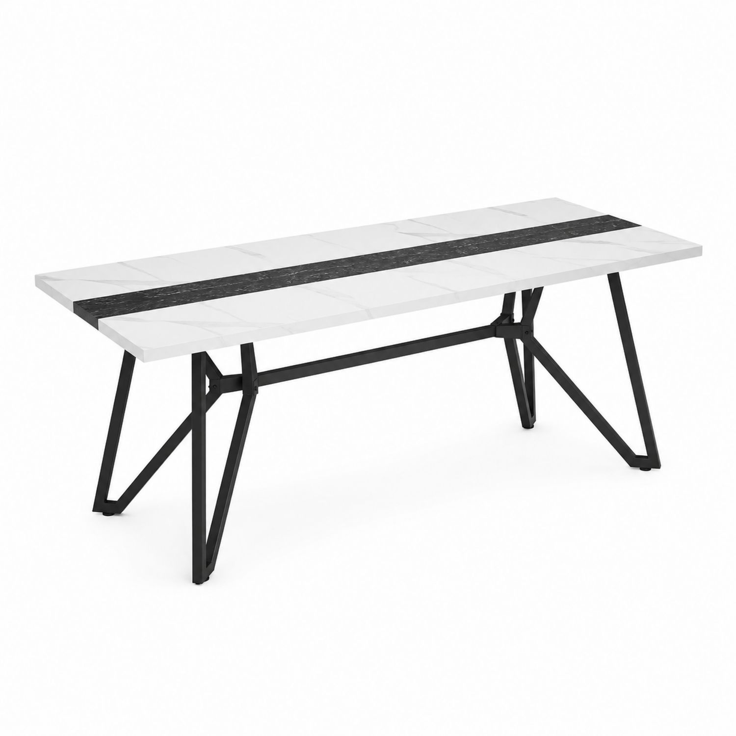 Stół jadalniany marmurowy z metalowym stelażem biało-czarny 160x90 cm