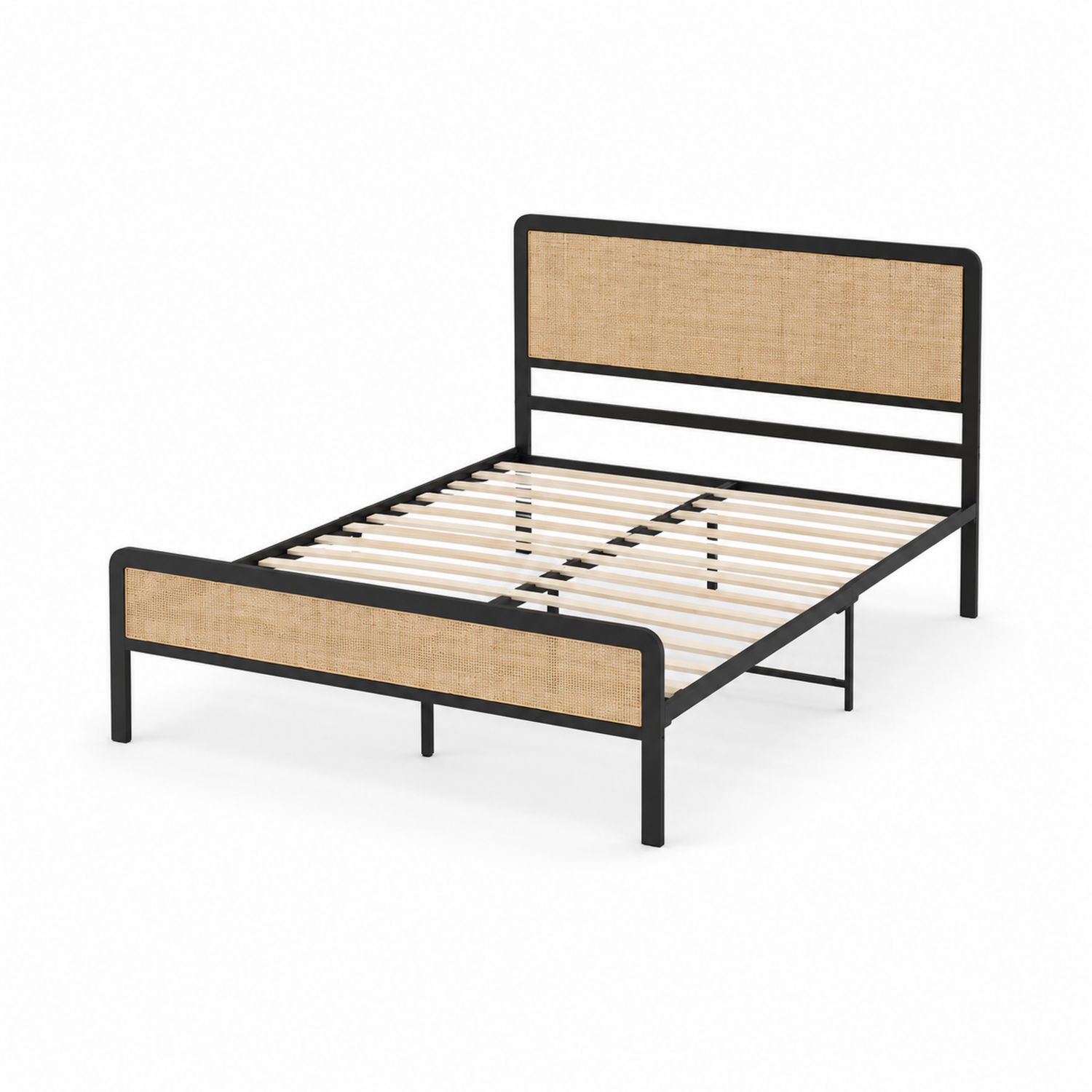 Łóżko metalowe z rattanowym zagłówkiem 200x160 cm Czarny