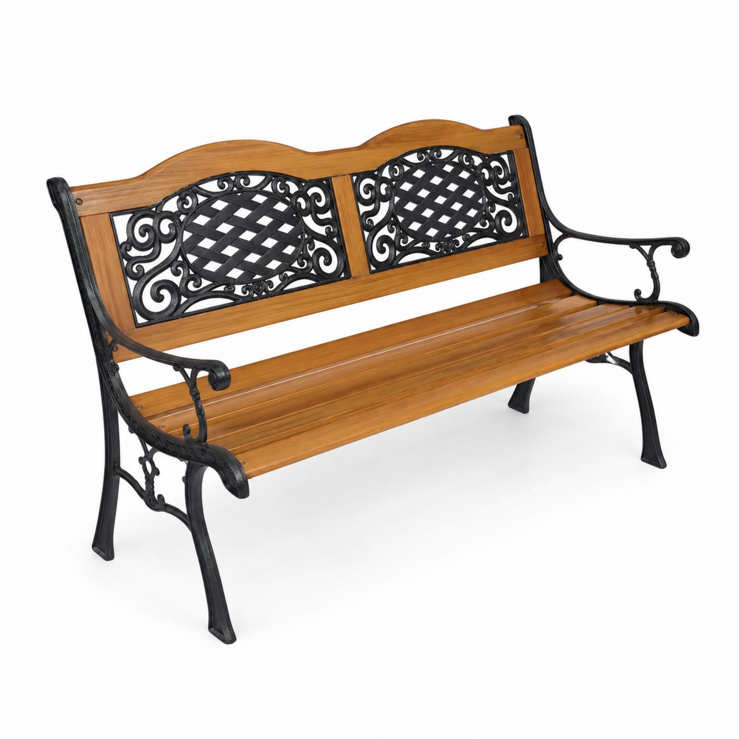 Ławka ogrodowa z drewna i żeliwa, 125 cm, Brązowo-Czarna