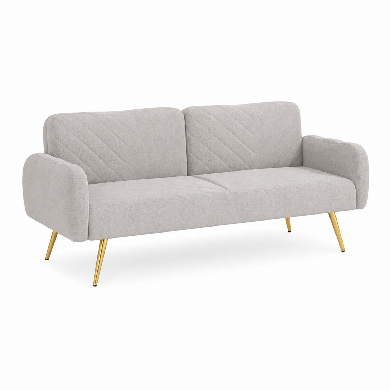 Sofa trzyosobowa z tkaniny poliestrowej jasnoszara z metalowymi złotymi nogami