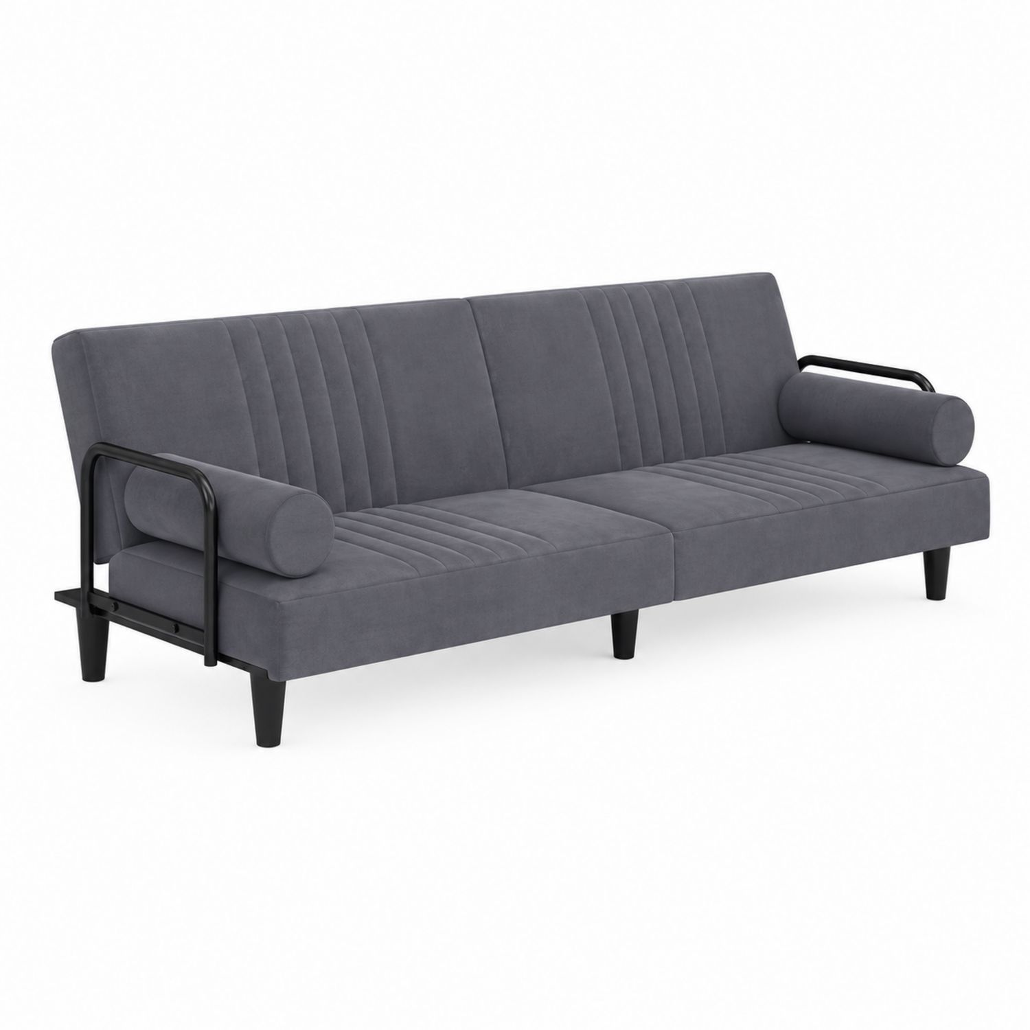 Sofa rozkładana z tkaniny welurowej i metalowymi ramionami, grafitowa, 200 cm