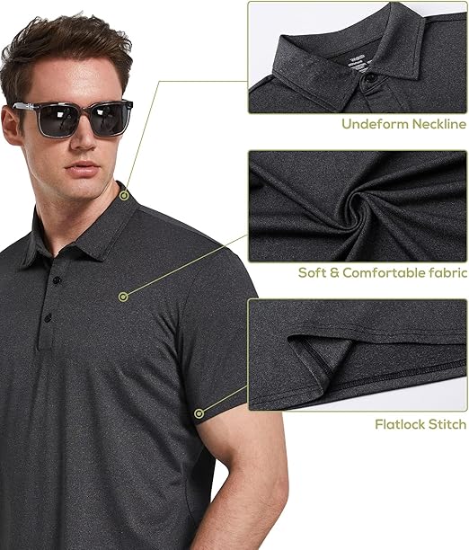 Polo neckline fabric and stitching detail callouts