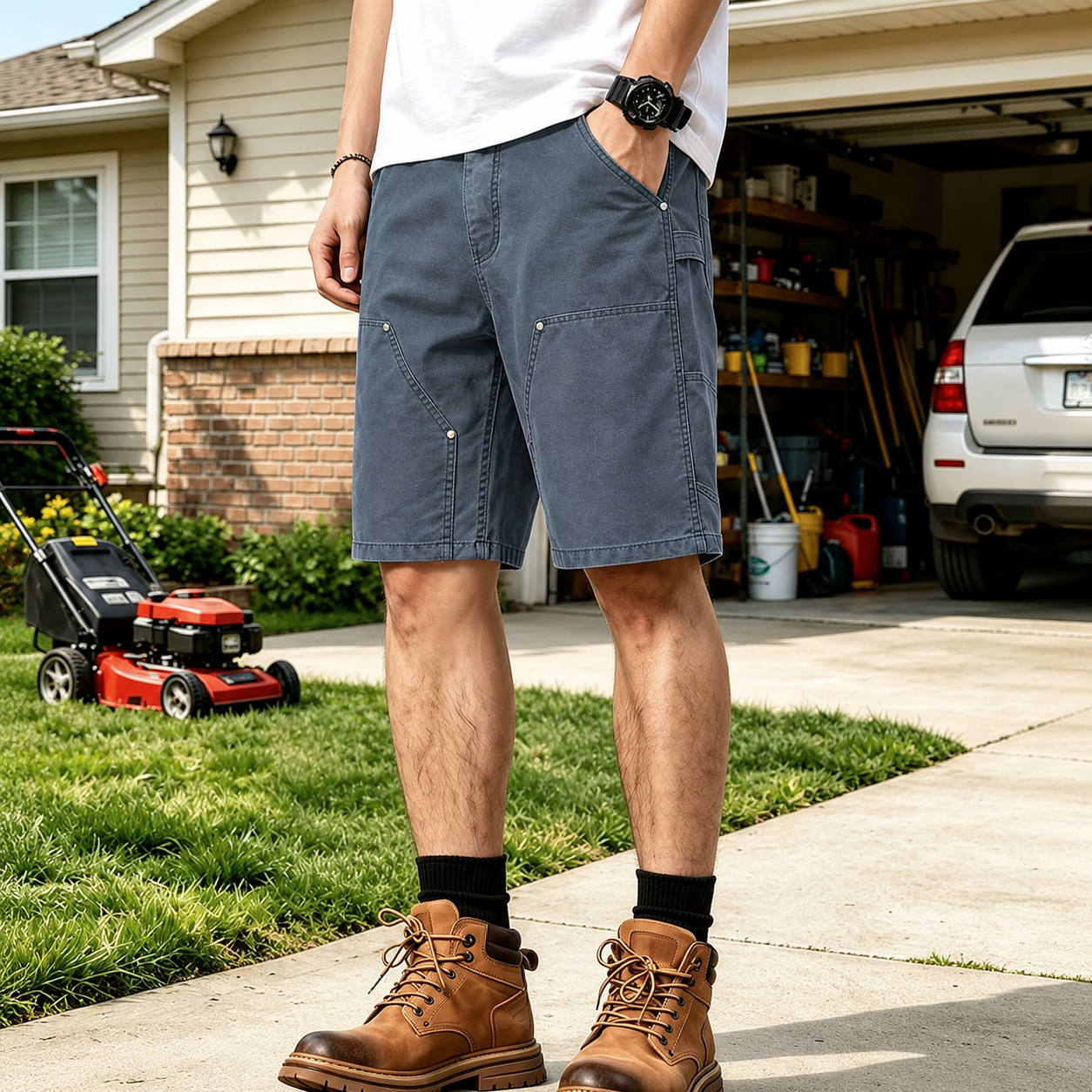 Men's work shorts fabric and side pocket detail