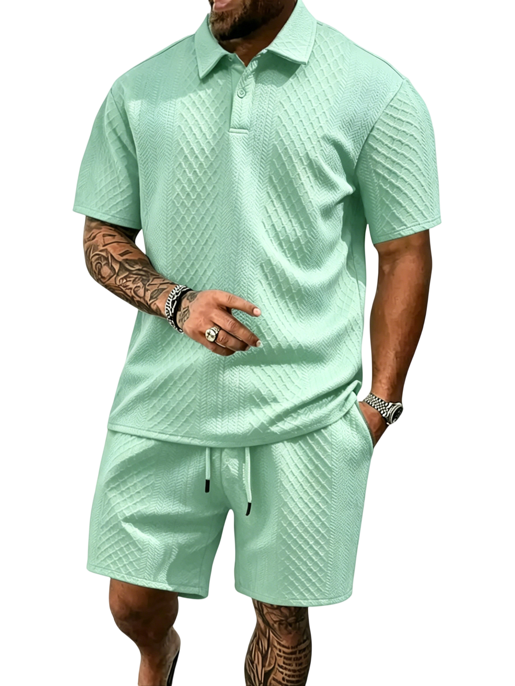 Men's Polo Shirt and Drawstring Shorts Set