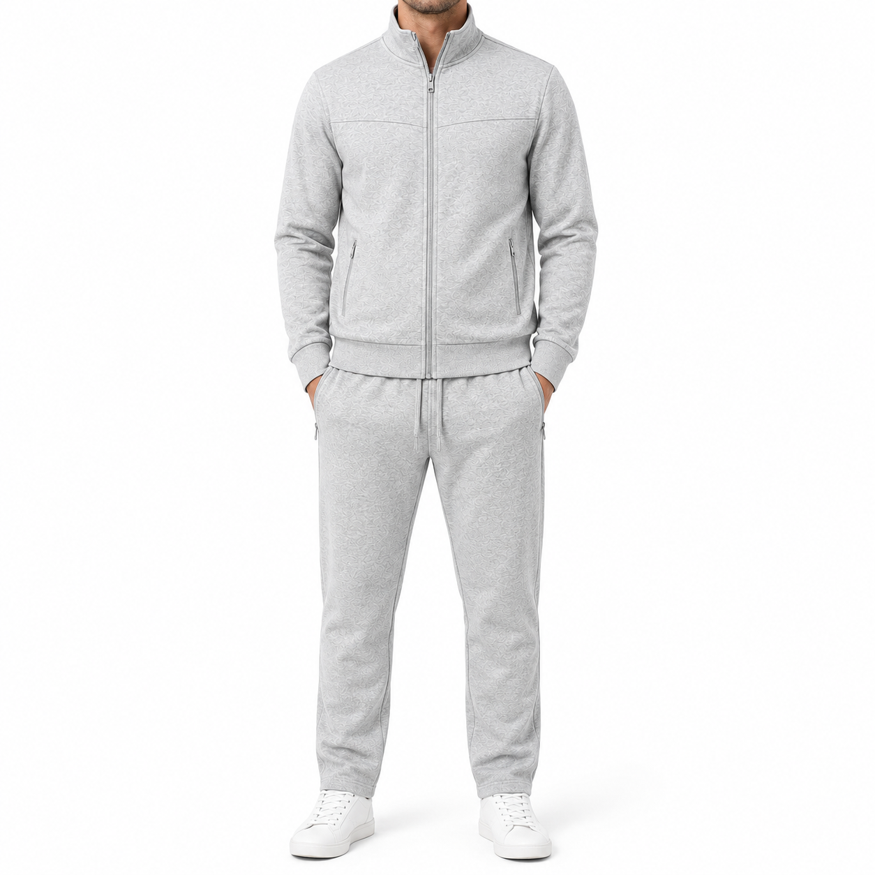 Light gray men's athletic tracksuit front view