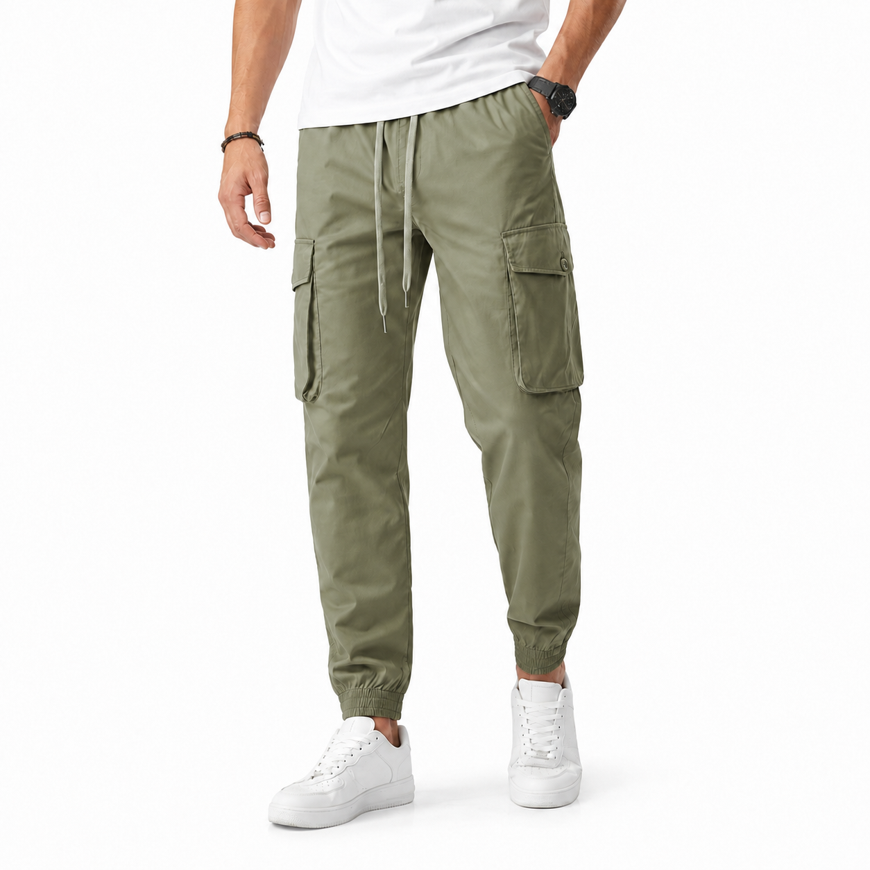 Dusty sage men's cargo jogger pants front view