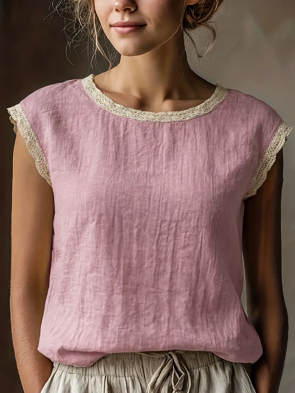 Women's Vintage Linen Short Sleeve Top