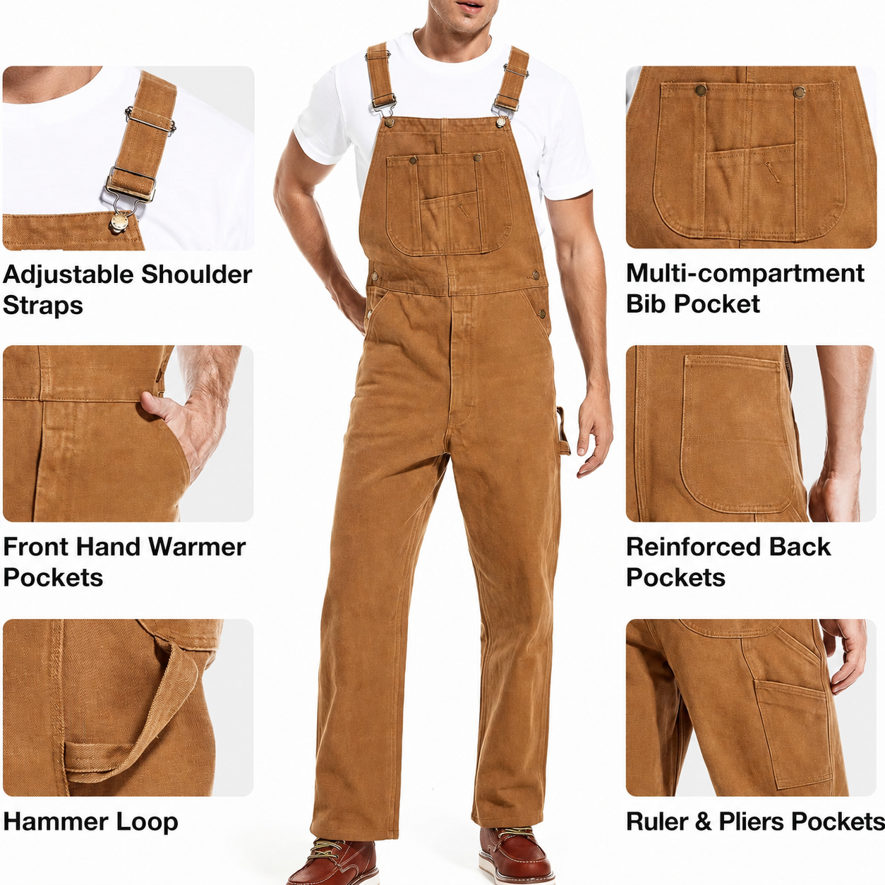 🔥Men's Denim Bib Overalls, Workwear with Adjustable Straps and Convenient Tool Pockets