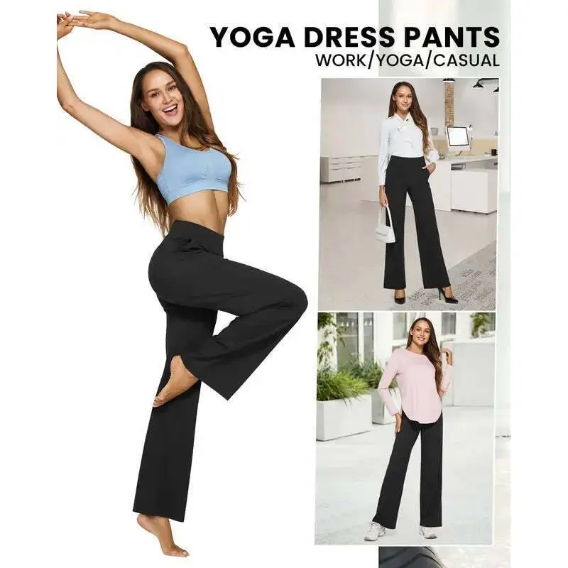 Women’s High-Waist Wide Leg Pants – Business Casual Yoga Dress Pants with Pockets