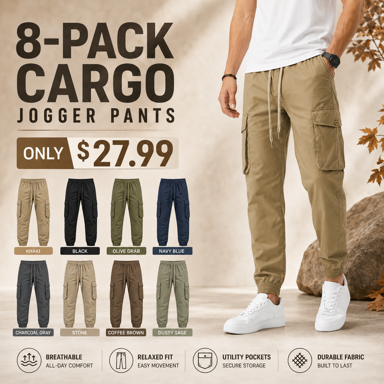 Men's cargo jogger pants mixed 8-pack bundle