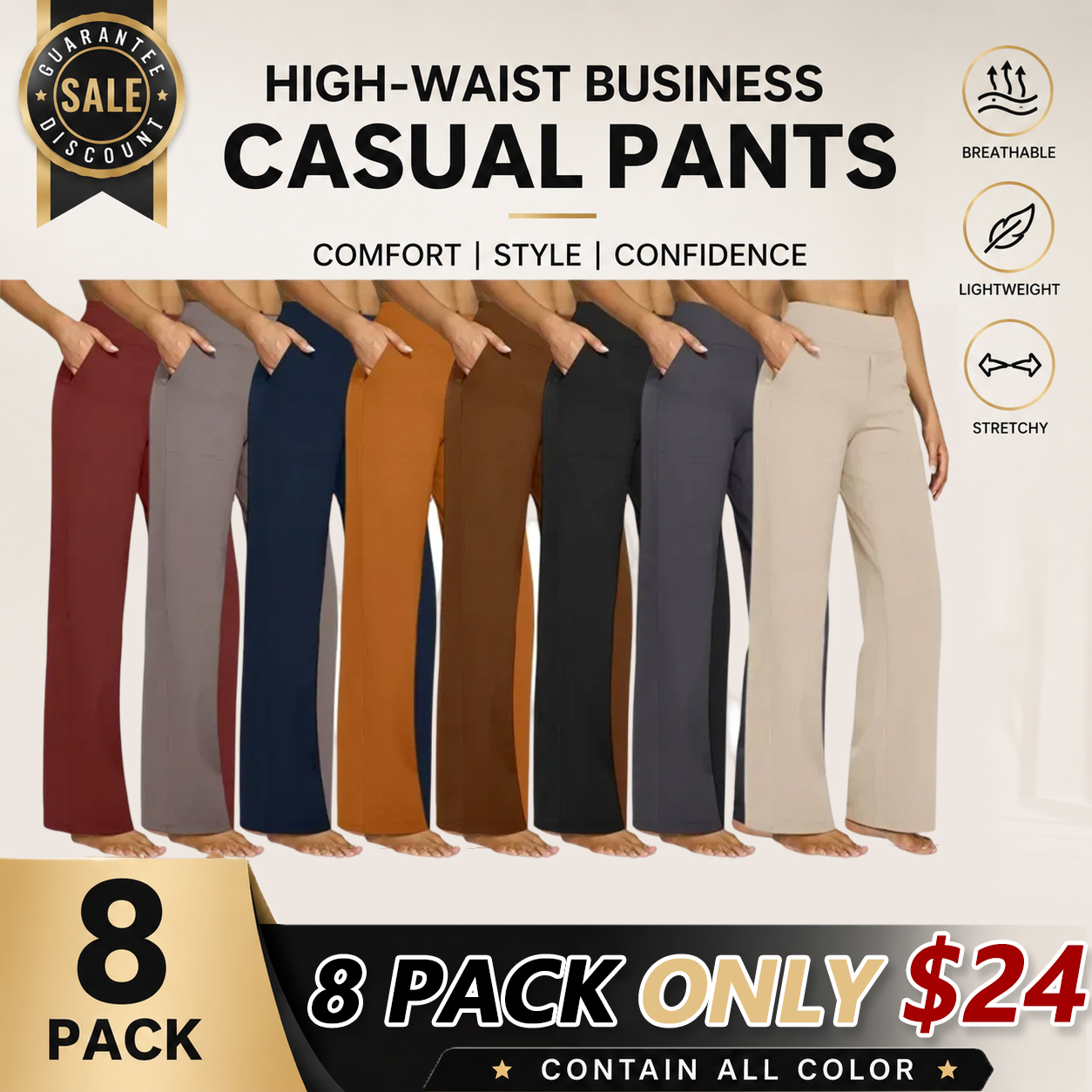 Women’s High-Waist Wide Leg Pants – Business Casual Yoga Dress Pants with Pockets